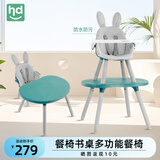 小龙哈彼（Happy dino）宝宝儿童餐椅书桌家用吃饭学习椅可拆卸多功能蘑菇餐椅6个月-10岁 墨绿【竹纤维棉垫-防水防污】