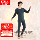 红豆（Hodo） 秋衣秋裤纯棉薄款套装 全棉圆领基础打底棉毛衫裤秋上新 男款郁蓝色（圆领） 175/100(XL)