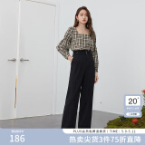范思蓝恩 春秋装新款拖地裤子女高腰直筒裤休闲裤显瘦长裤 黑色 L