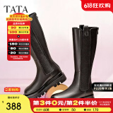 他她（TATA）厚底长筒靴女靴英伦加绒保暖骑士靴高筒靴秋冬新WXK02DG3 黑色（绒里） 36
