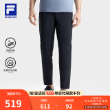 斐乐（FILA）男针织长裤夏季凉感裤冰丝防紫外线高弹力休闲直口运动裤子男 深黑-BK XL