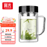 富光双层玻璃杯商务泡茶杯子 大容量男女耐热办公水杯带把黑色320ml
