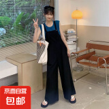 减龄气质设计感工装背带裤女2025夏季薄款大码垂感宽松显瘦连体裤 黑色设计感工装背带裤单件 2XL