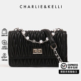 CHARLIE&KELLI CK品牌包包女包奢侈品牌2025新款送女友生日礼物菱格链条包斜挎 黑色【代写贺卡 赠品牌礼袋】