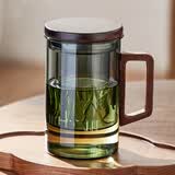 忆壶茶（YIHUTEA）茶杯玻璃茶具加厚喝水杯子茶水分离杯带过滤耐高温男女泡茶马克杯 【升级方木把】烟灰泡茶杯450ml