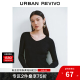 UR秋季新款女装简约基础百搭休闲修身V领针织衫UWB940008 正黑 M