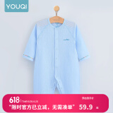 优奇婴儿衣服夏季薄款纯棉连体衣新生幼儿睡衣宝宝纱布哈衣夏装空调服 夏款【闭档】冰蓝 66cm