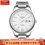 冠琴（GUANQIN）男士手表全自动石英表情侣表双日历夜光防水男表瑞士品质手表男 双日历-精钢白面-男