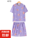 睡衣女夏季短袖短裤可爱休闲夏天2024年新款女士卡通薄款家居服 A06奶牛紫色 M （建议80-100斤）