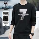 西域骆驼（VANCAMEL）卫衣男圆领秋季长袖t恤男装潮流学生宽松休闲打底衫 黑色S XL 