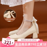 达芙妮（DAPHNE）高跟鞋女单鞋2025春季法式玛丽珍鞋蝴蝶结淑女小皮鞋粗跟女鞋婚鞋 珍珠米白【蝴蝶结】跟高 5.5cm 35