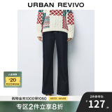 UR冬季新款女装撞色明线绒底高腰阔腿牛仔长裤UYY840094 靛蓝 26