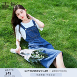香影（xiangying）牛仔背带连衣裙女2025夏季新款减龄宽松复古抽绳收腰a字裙子 牛仔蓝 S