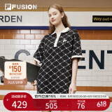FILA FUSION斐乐潮牌女装连衣裙夏季时尚宽松POLO领连身裙子 深黑-BK L (170) 88A
