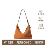 裘真【奚梦瑶同款】植鞣胎牛皮腋下经典hobo包通勤真皮女包 焦糖色-小号(胎牛皮版) 小包/大包