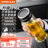 苏泊尔（SUPOR）双层玻璃杯办公泡茶杯男女士茶水分离杯车载水杯子350mL儒雅黑