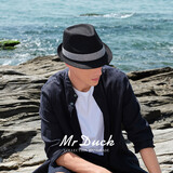 Mr DUCK英伦绅士帽卷边礼帽中老年爵士帽 高端帽子男夏季防晒草帽大头围 MS13014-黑色 (可调节帽围） M (适合56-58cm头围)