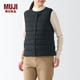 无印良品 MUJI 女式 便携式 无领 羽绒背心BDC30C2A舒适轻薄保暖蓬松马甲 黑色 L
