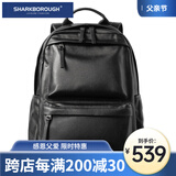 sharkborough 双肩包男头层牛皮16英寸电脑包休闲旅行背包多功能韩版书包潮 黑色小号（14英寸笔记本）