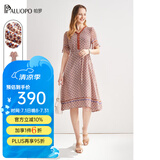 帕罗（PALUOPO）夏季真丝连衣裙100%桑蚕丝女装高端v领小碎花轻奢小个子气质穿搭 夹花红 XL (170/92A)