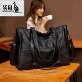 袋鼠奢侈品真皮女包包大容量2025七夕时尚软皮大包手提单肩斜挎包 百搭黑色