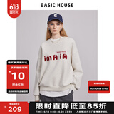 BASIC HOUSE/百家好韩系休闲印花卫衣女2024秋季新款圆领套头宽松潮流上衣女O 米色 M