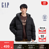 Gap男装徽章logo抽绳立领连帽羽绒服纯色外套677652 黑色 M (170/92A) 亚洲尺码
