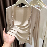 FOX.G轻薄针织衫女衣服女装开衫外套新款2025夏季上衣女款罩衫针织开衫 软糯纯色单排扣薄款开衫卡其色 均码 【建议120斤以内】
