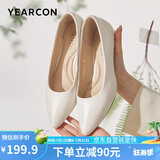 意尔康女鞋粗跟时装鞋浅口套脚高跟鞋工作气质女单鞋 26904W米白39