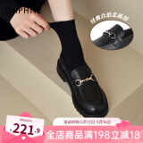 达芙妮乐福鞋女2025春季新款女鞋粗跟显瘦小皮鞋女经典百搭一脚蹬单鞋女 哑光黑（3.5CM经典百搭款） 35