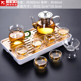 正扬玻璃茶具套装家用日式功夫简约整套茶盘小办公泡茶壶茶杯透明过滤 400不锈钢(六双层)套装+长方条白