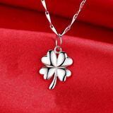 GEVILANG情侣银项链一对四叶草七夕情人节礼物送女友爱心吊坠男刻字银饰品 女款单只+银项链 赠【精美礼盒】