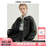 VEGA CHANG机车风皮衣女春秋季2025年韩版bf风一字扣PU皮夹克短外套 黑色 L