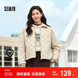 森马（Semir）棉服女灯芯绒翻领菱形格复古2024冬三防宽松轻薄棉衣109724112007