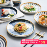 川岛屋 日式和风手绘陶瓷盘子家用复古牛排盘西餐盘味碟菜盘A-72 月夜8寸平盘