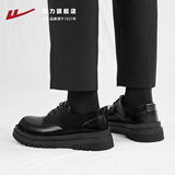 回力官方皮鞋男黑色英伦风马丁靴厚底增高休闲德比鞋  2636 亮面黑 44