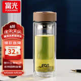 富光双层玻璃杯水杯男女车载家用高硼硅玻璃杯泡茶杯带茶隔玻璃杯子  咖色 500ml 双层玻璃直杯