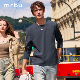 Mr.Bu布先生明星同款男士长袖T恤春秋季小白T情侣内搭打底衫纯色衣服 圆领-极夜灰 L (175)