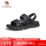 骆驼（CAMEL）男士商务两穿头层牛皮沙滩凉拖鞋 G13M211017 黑色 42 