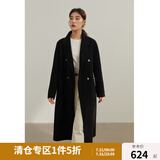 独束大码气质西装领双面呢大衣女冬新款胖mm双排扣羊毛外套22DS4207 静谧黑 3XL （尺码：5）