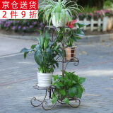 索尔诺 花架欧式铁艺花架装饰架金属客厅户外落地家用多层落地阳台花架 咖啡色【长50*宽26*高81cm】
