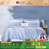 富安娜家纺全棉四件套60S贡缎高支高密素绣床品套件双人加大230*229cm蓝
