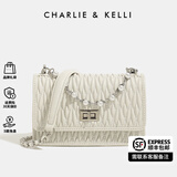 CHARLIE&KELLI CK品牌包包女包奢侈品牌2025新款送女友生日礼物菱格链条包斜挎 米白【代写贺卡 赠品牌礼袋】