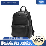 sharkborough 男士背包双肩包男真皮旅行包商务休闲电脑包时尚潮流牛皮书包 黑【头层小牛皮大号】