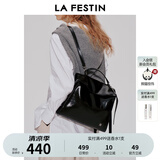 拉菲斯汀折耳双肩包女2025新款真皮女包大容量休闲手提旅行包 622197 油蜡黑