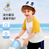 Classic Teddy儿童短袖男童T恤女童上衣夏季新款童装宝宝衣服半袖夏装1 英文字母熊同色插肩杏黄 110