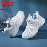 BKG儿童羽毛球鞋防滑运动学生耐磨旋钮扣女孩鞋ZYX25508 白色 35