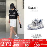 骆驼（CAMEL）【银月】老爹鞋女撞色厚底休闲鞋 L24A255753W 灰/蓝/白(透网) 36