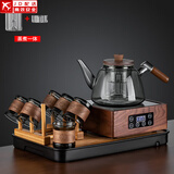 正扬电陶炉煮茶器胡桃木电茶炉玻璃泡茶蒸煮烧水壶功夫茶具套装家用小 胡经典手执如意六竹环+架长琴黑