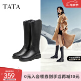 他她（TATA）黑色V口长筒靴女英伦加绒抗寒高筒靴骑士靴冬季G5JA1DG2 黑色（绒里） 37